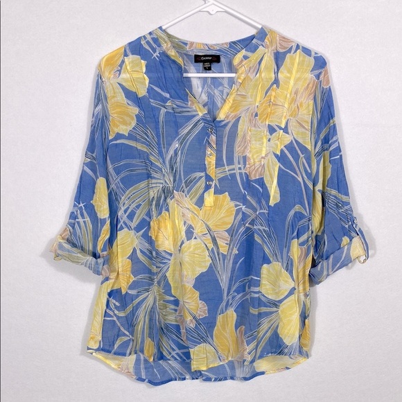 Cocomo Floral Roll Tab Sleeve Blouse size Large - Picture 1 of 9